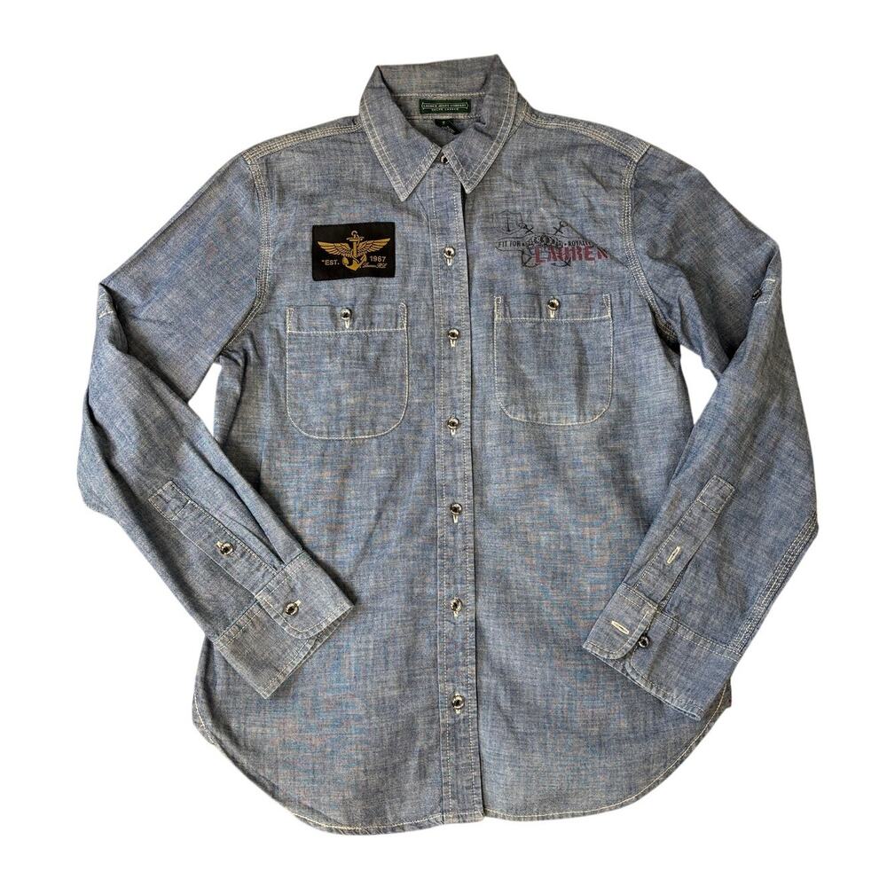 Vintage Ralph Lauren Button Up Shirt Denim Aviation Nautical Women's S